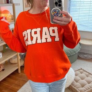 H&M Women's Medium Orange Paris Graphic Sweatshirt Oversized Crewneck Pullover